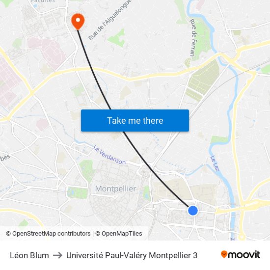 Léon Blum to Université Paul-Valéry Montpellier 3 map