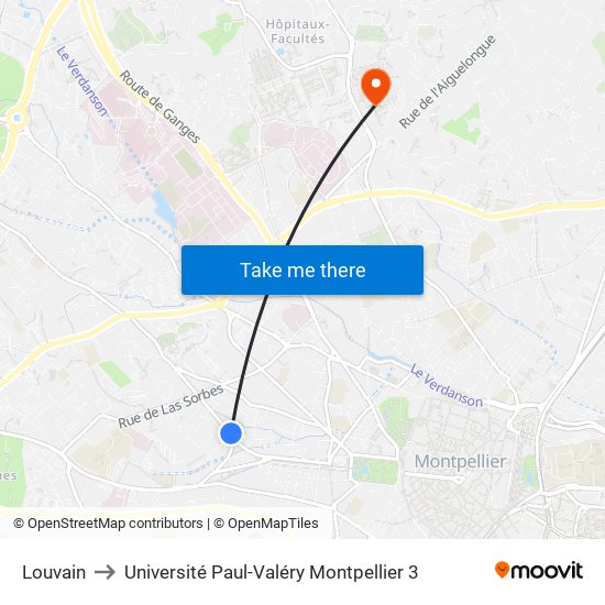 Louvain to Université Paul-Valéry Montpellier 3 map