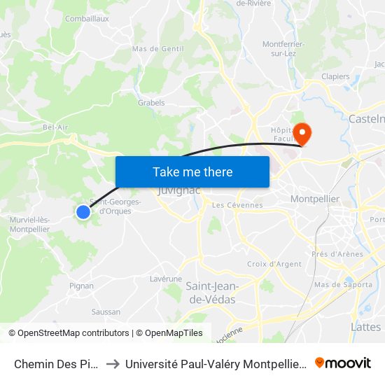 Chemin Des Pins to Université Paul-Valéry Montpellier 3 map