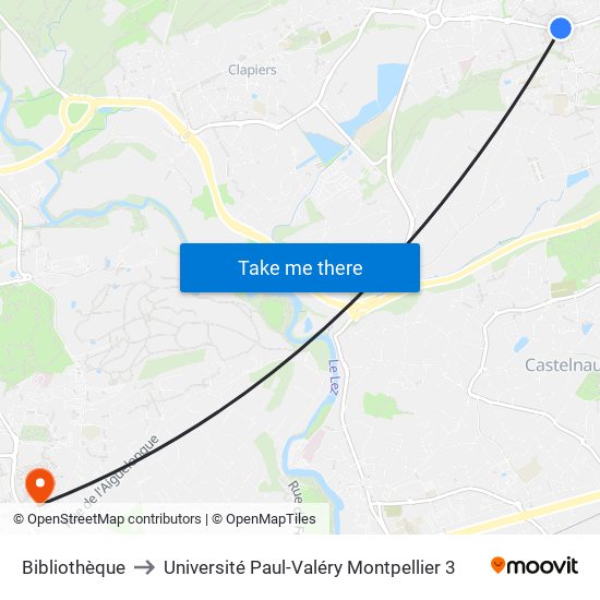 Bibliothèque to Université Paul-Valéry Montpellier 3 map