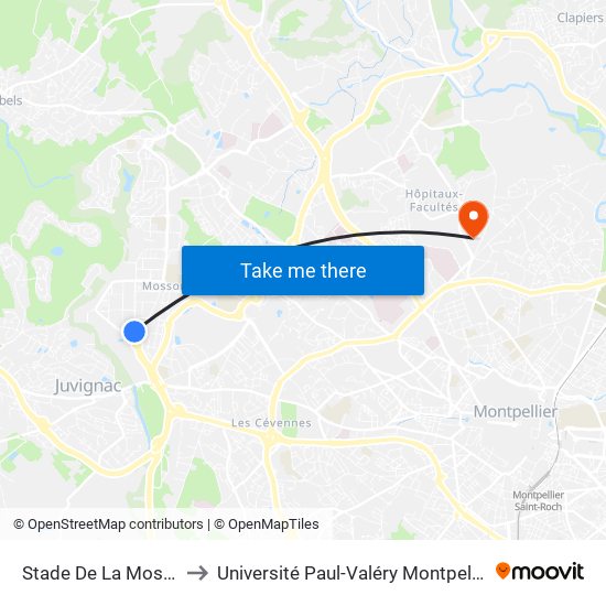 Stade De La Mosson to Université Paul-Valéry Montpellier 3 map