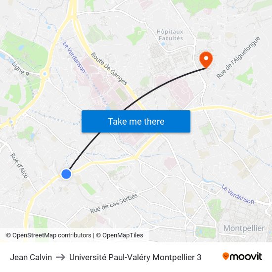 Jean Calvin to Université Paul-Valéry Montpellier 3 map