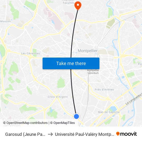 Garosud (Jeune Parque) to Université Paul-Valéry Montpellier 3 map