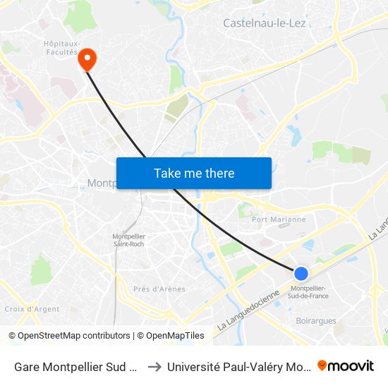 Gare Montpellier Sud De France to Université Paul-Valéry Montpellier 3 map