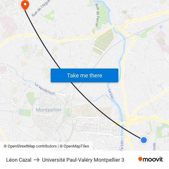 Léon Cazal to Université Paul-Valéry Montpellier 3 map