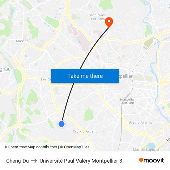 Cheng-Du to Université Paul-Valéry Montpellier 3 map