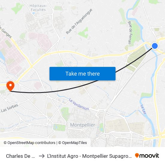 Charles De Gaulle to L'Institut Agro - Montpellier Supagro - Montpellier map