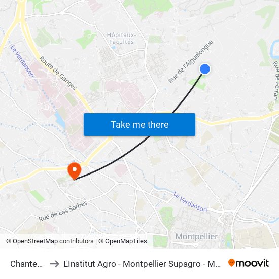 Chantecler to L'Institut Agro - Montpellier Supagro - Montpellier map