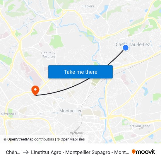 Chênes to L'Institut Agro - Montpellier Supagro - Montpellier map