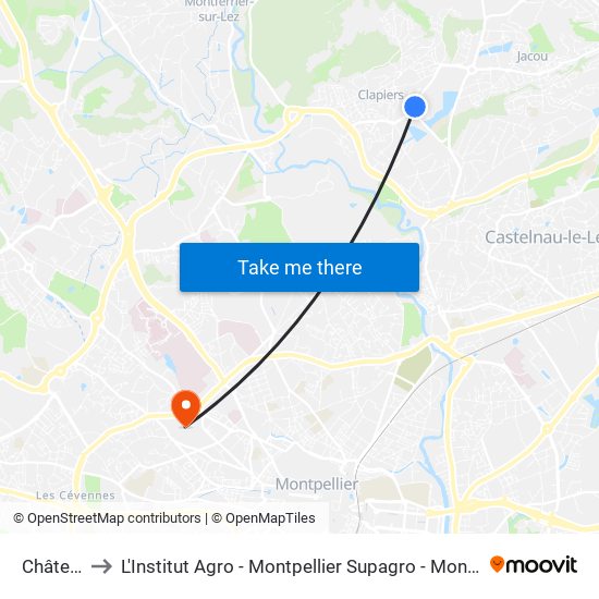 Château to L'Institut Agro - Montpellier Supagro - Montpellier map
