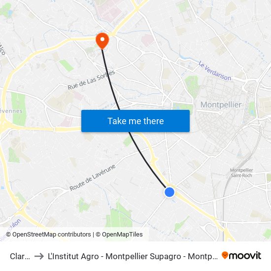 Claret to L'Institut Agro - Montpellier Supagro - Montpellier map