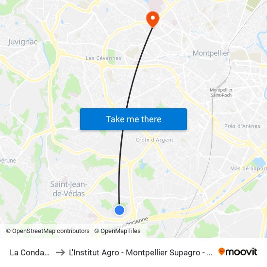 La Condamine to L'Institut Agro - Montpellier Supagro - Montpellier map