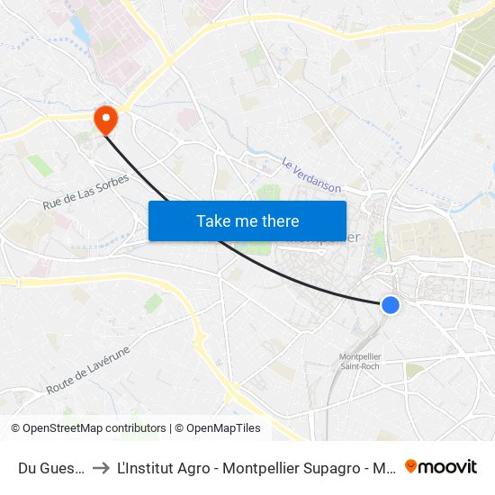 Du Guesclin to L'Institut Agro - Montpellier Supagro - Montpellier map