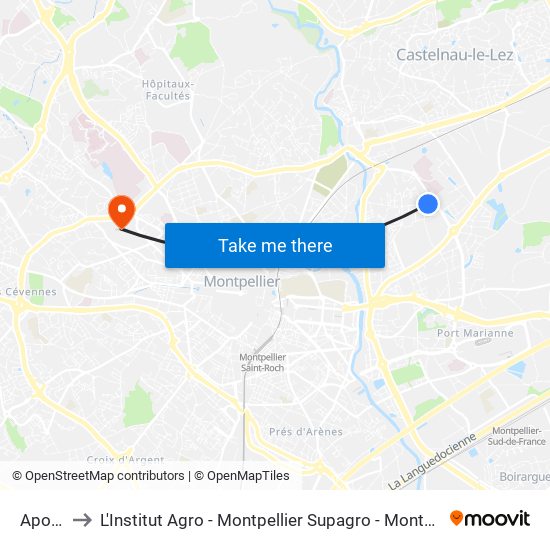 Apollo to L'Institut Agro - Montpellier Supagro - Montpellier map