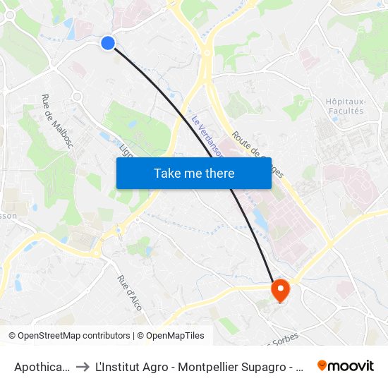 Apothicaires to L'Institut Agro - Montpellier Supagro - Montpellier map