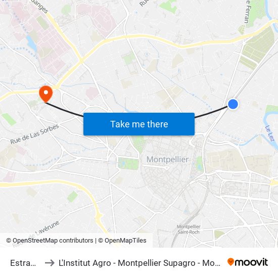 Estragon to L'Institut Agro - Montpellier Supagro - Montpellier map