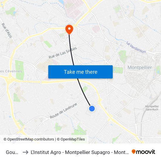 Gouara to L'Institut Agro - Montpellier Supagro - Montpellier map