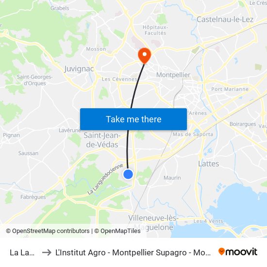 La Lauze to L'Institut Agro - Montpellier Supagro - Montpellier map