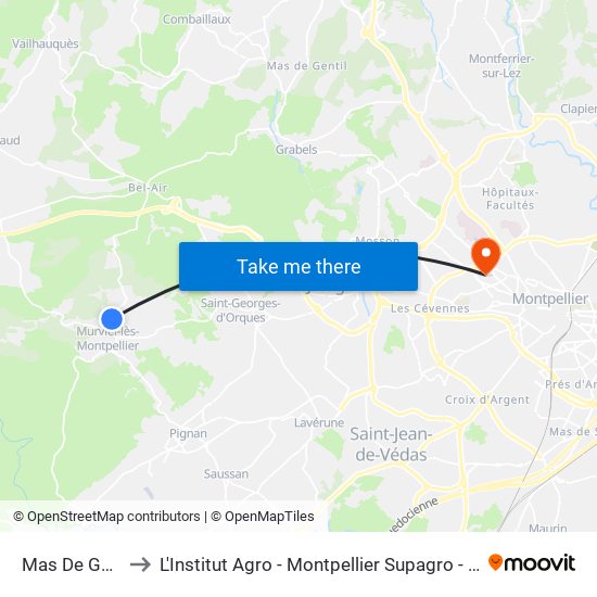 Mas De Garenc to L'Institut Agro - Montpellier Supagro - Montpellier map