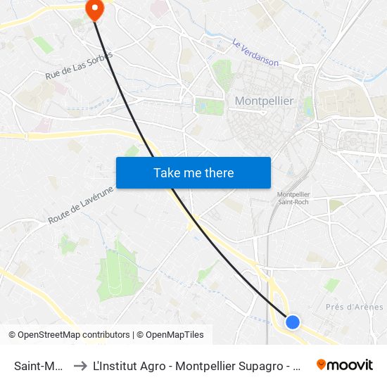 Saint-Martin to L'Institut Agro - Montpellier Supagro - Montpellier map