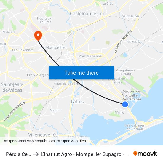 Pérols Centre to L'Institut Agro - Montpellier Supagro - Montpellier map