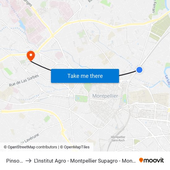 Pinsons to L'Institut Agro - Montpellier Supagro - Montpellier map