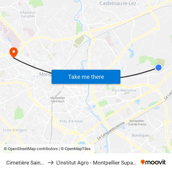 Cimetière Saint-Étienne to L'Institut Agro - Montpellier Supagro - Montpellier map