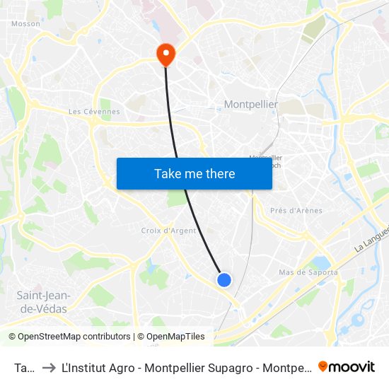 Tam to L'Institut Agro - Montpellier Supagro - Montpellier map
