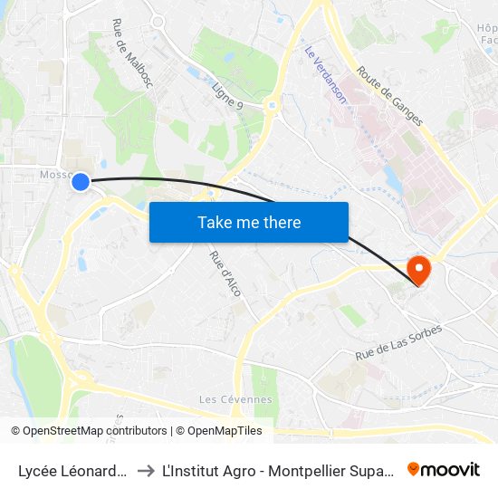 Lycée Léonard De Vinci to L'Institut Agro - Montpellier Supagro - Montpellier map