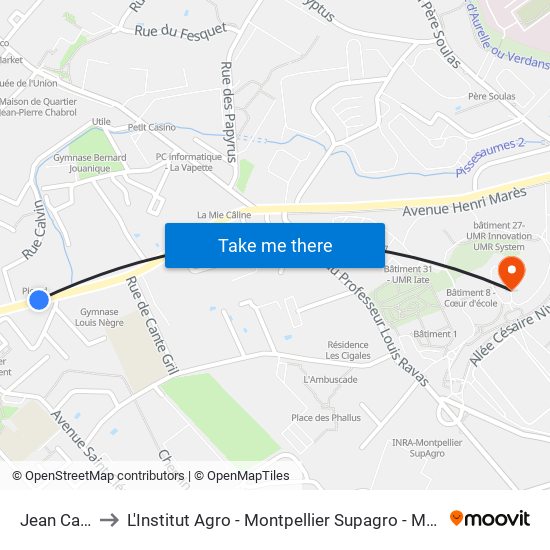 Jean Calvin to L'Institut Agro - Montpellier Supagro - Montpellier map