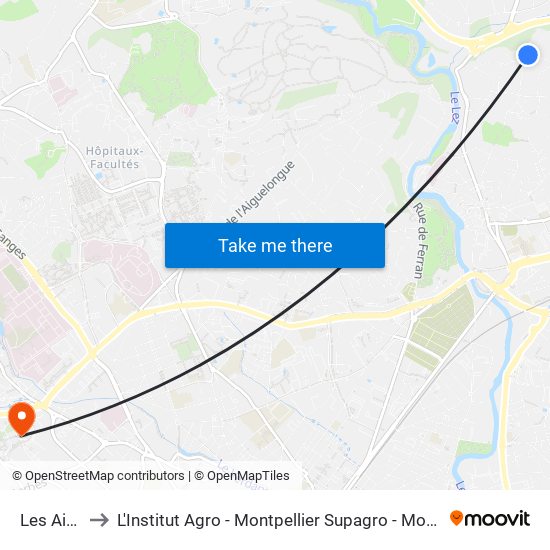 Les Aires to L'Institut Agro - Montpellier Supagro - Montpellier map