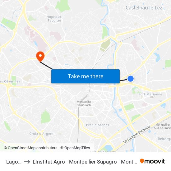 Lagoya to L'Institut Agro - Montpellier Supagro - Montpellier map