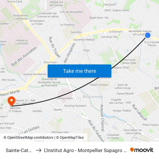 Sainte-Catherine to L'Institut Agro - Montpellier Supagro - Montpellier map