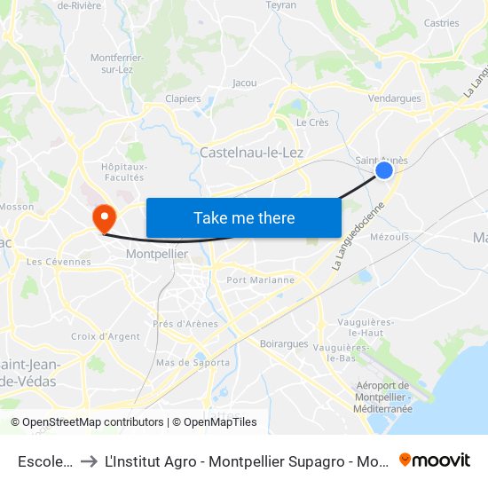 Escolette to L'Institut Agro - Montpellier Supagro - Montpellier map