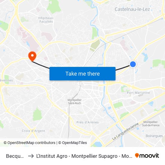 Becquerel to L'Institut Agro - Montpellier Supagro - Montpellier map