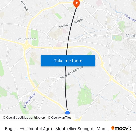 Bugarel to L'Institut Agro - Montpellier Supagro - Montpellier map