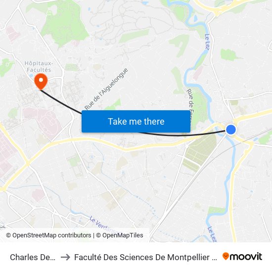 Charles De Gaulle to Faculté Des Sciences De Montpellier (Campus Triolet) map