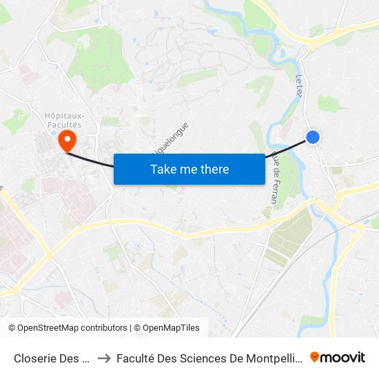 Closerie Des Guilhems to Faculté Des Sciences De Montpellier (Campus Triolet) map