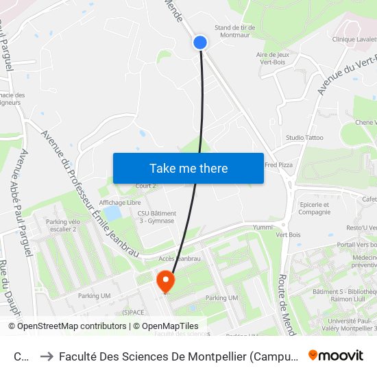 Cnrs to Faculté Des Sciences De Montpellier (Campus Triolet) map