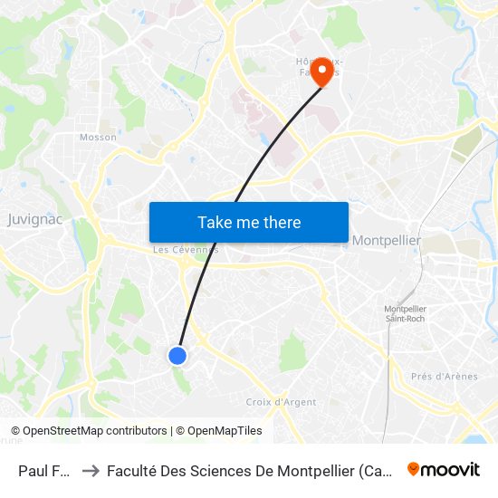 Paul Fajon to Faculté Des Sciences De Montpellier (Campus Triolet) map