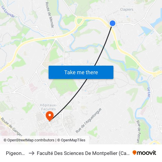 Pigeonniers to Faculté Des Sciences De Montpellier (Campus Triolet) map