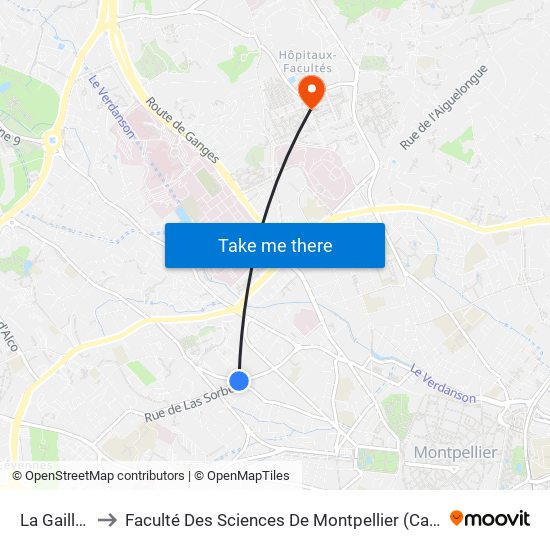 La Gaillarde to Faculté Des Sciences De Montpellier (Campus Triolet) map