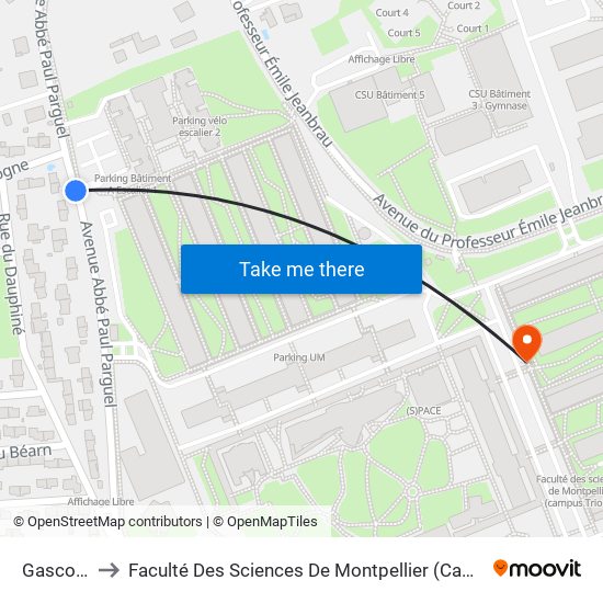 Gascogne to Faculté Des Sciences De Montpellier (Campus Triolet) map