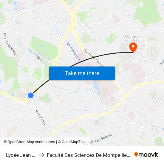 Lycée Jean Monnet to Faculté Des Sciences De Montpellier (Campus Triolet) map