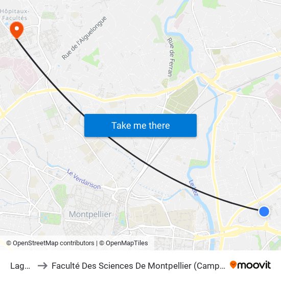 Lagoya to Faculté Des Sciences De Montpellier (Campus Triolet) map