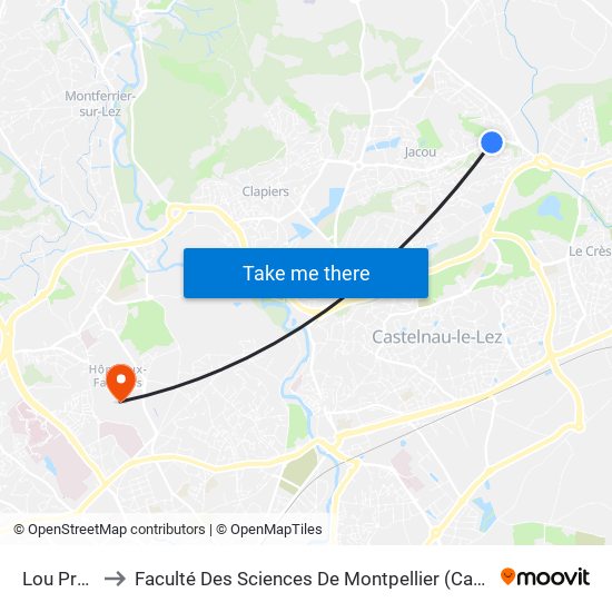 Lou Pradet to Faculté Des Sciences De Montpellier (Campus Triolet) map