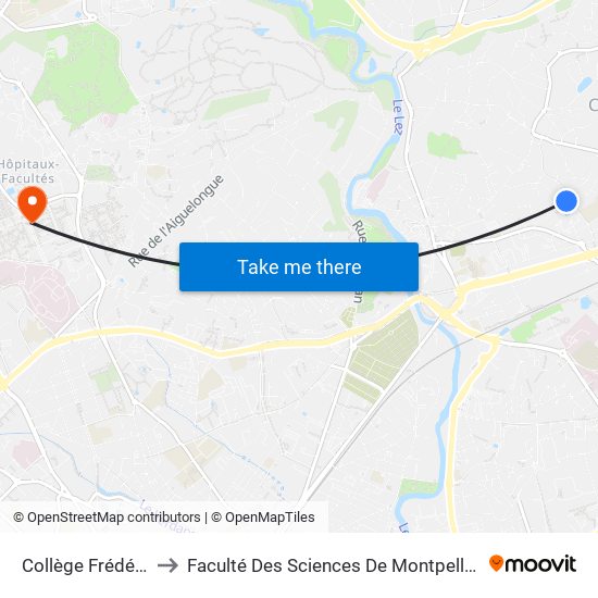 Collège Frédéric Bazille to Faculté Des Sciences De Montpellier (Campus Triolet) map