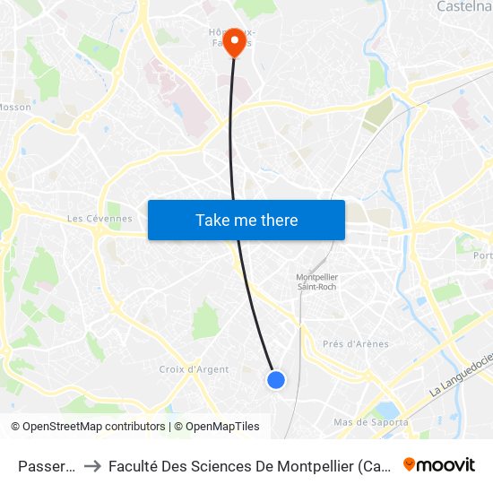 Passerines to Faculté Des Sciences De Montpellier (Campus Triolet) map