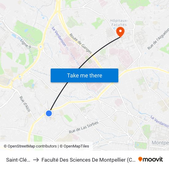 Saint-Clément to Faculté Des Sciences De Montpellier (Campus Triolet) map