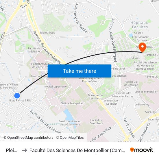 Pléiade to Faculté Des Sciences De Montpellier (Campus Triolet) map